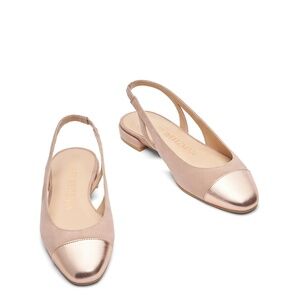 New Stuart Weitzman Sleek Slingback Flat Suede Crushed Metallic Sz 6